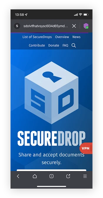 SecureDrop文件分享网站，仅能透过深网浏览器如Tor访问。